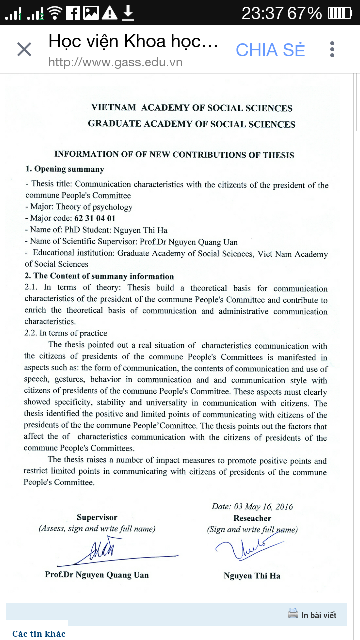Bản tóm tắt tiếng Anh của luận án"Đặc điểm giao tiếp với dân của chủ tịch xã" được đăng trên webiste của Học viện Khoa học Xã hội Bản tóm tắt tiếng Anh của luận án"Đặc điểm giao tiếp với dân của chủ tịch xã" được đăng trên webiste của Học viện Khoa học Xã hội