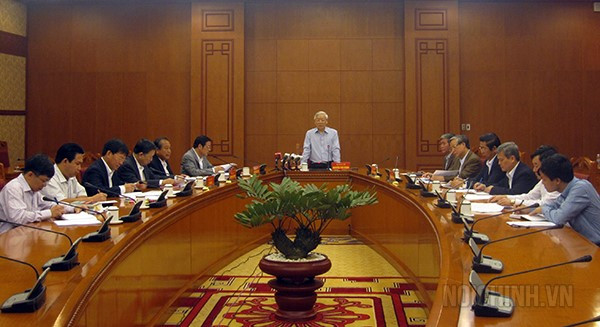 Tổng bí thư Nguyễn Phú Trọng chủ trì cuộc họp. Ảnh:Noichinh.vn