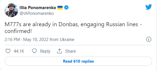 Bài đăng của phóng viên Illia Ponomarenko trên Twitter (Ảnh: Twitter) Bài đăng của phóng viên Illia Ponomarenko trên Twitter (Ảnh: Twitter)
