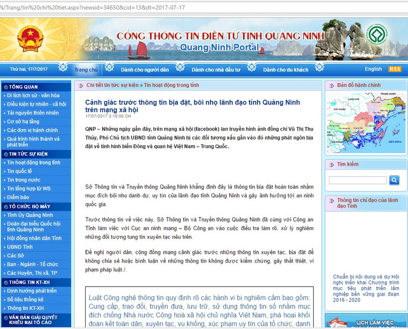 Cổng thông tịn điện tử Quảng Ninh vừa phát đi cảnh báo