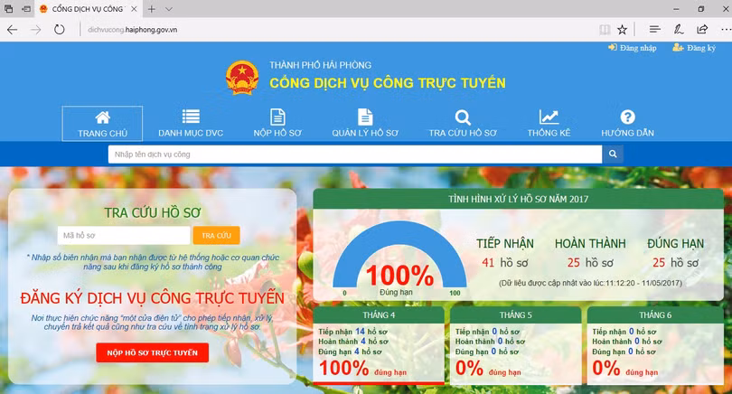 Ảnh chụp màn hình Cổng Dịch vụ công trực tuyến của Hải Phòng mới được khai trương.