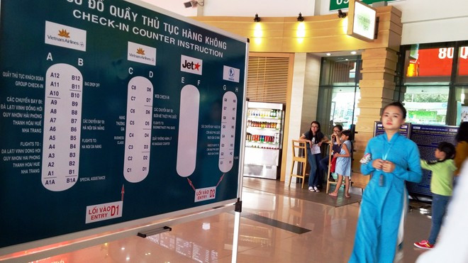 Sơ đồ các khu vực làm thủ tục bay của các hãng hàng không.Ảnh: Trường Nguyên.