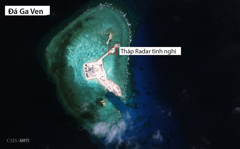 Bên cạnh Châu Viên, Trung Quốc cũng tiến hành các hoạt động xây dựng trên các thực thể chiếm đóng bất hợp pháp khác ở quần đảo Trường Sa của Việt Nam. Trạm radar tình nghi trên đá Ga Ven hôm 12/2/2016.