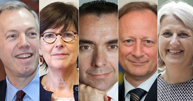 Từ trái sang, các đại sứ: Ted Osius, Jehanne Roccas, Jean Noël Poirier, Bruno Angelet và Charlotte Laursen.