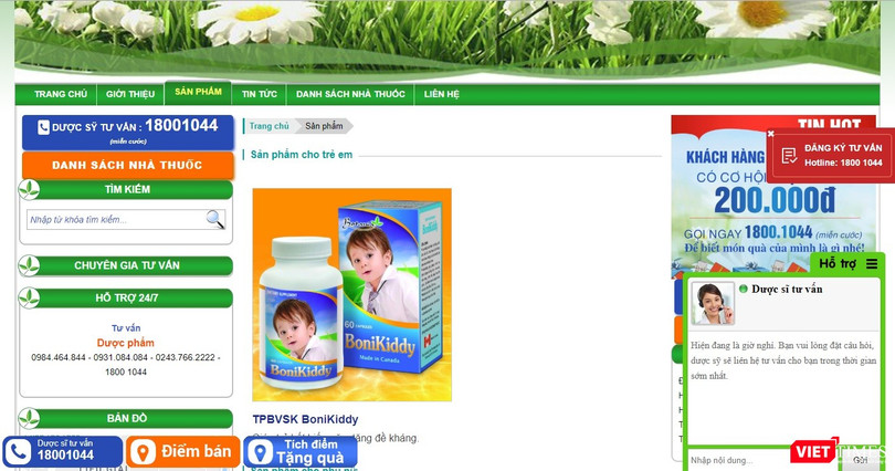Website Quảng cáo sản phẩm thực phẩm bảo vệ sức khỏe BoniBaio vi phạm và bị xử phạt