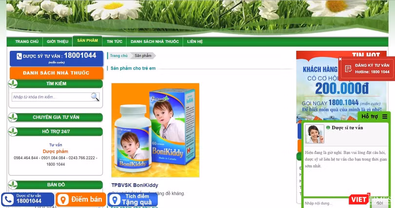 Website Quảng cáo sản phẩm thực phẩm bảo vệ sức khỏe BoniBaio vi phạm và bị xử phạt