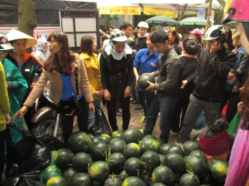 Nhiều bạn trẻ ở Hà Nội mua dưa hấu ủng hộ nông dân Quảng Nam chịu thiệt hại do lũ lụt