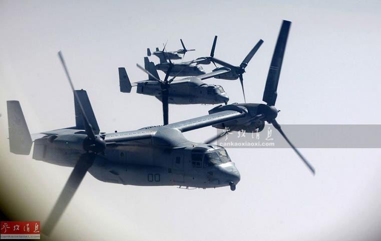 Máy bay vận tải cánh xoay nghiêng V-22 Osprey Mỹ. Ảnh: Tin tức Tham khảo, Trung Quốc.