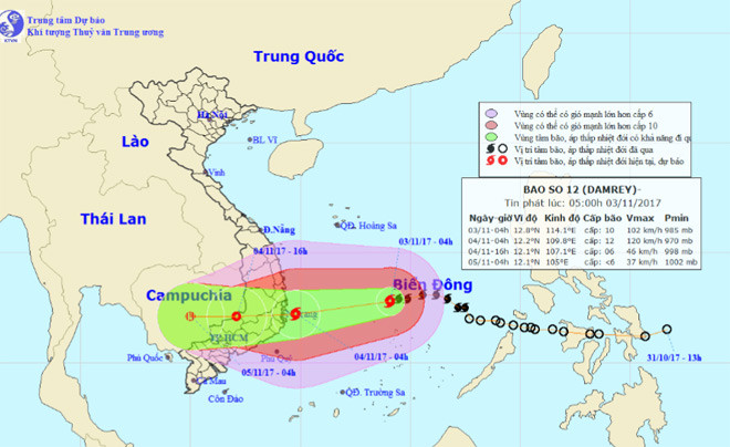 Hình đồ họa đường đi của bão số 12. Nguồn: Trung tâm dự báo khí tượng thủy văn 