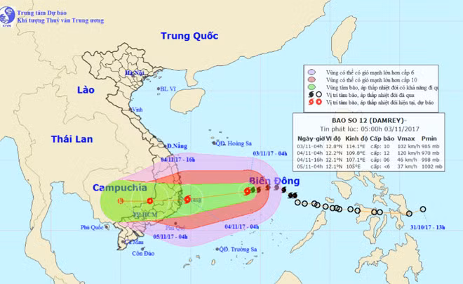 Hình đồ họa đường đi của bão số 12. Nguồn: Trung tâm dự báo khí tượng thủy văn 