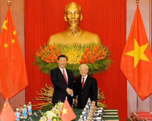 Tổng bí thư Nguyễn Phú Trọng và Tổng bí thư, Chủ tịch Trung Quốc Tập Cận Bình tại cuộc hội đàm. Ảnh: VGP.