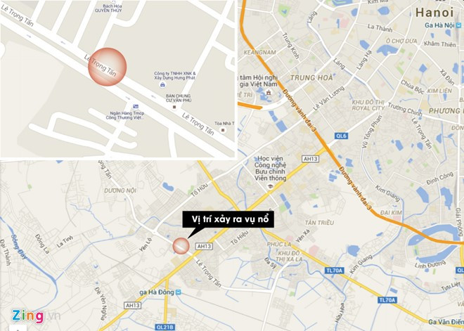 Bản đồ khu vực xảy ra vụ nổ lớn ở Hà Đông.Đồ họa: Phượng Nguyễn Bản đồ khu vực xảy ra vụ nổ lớn ở Hà Đông.Đồ họa: Phượng Nguyễn
