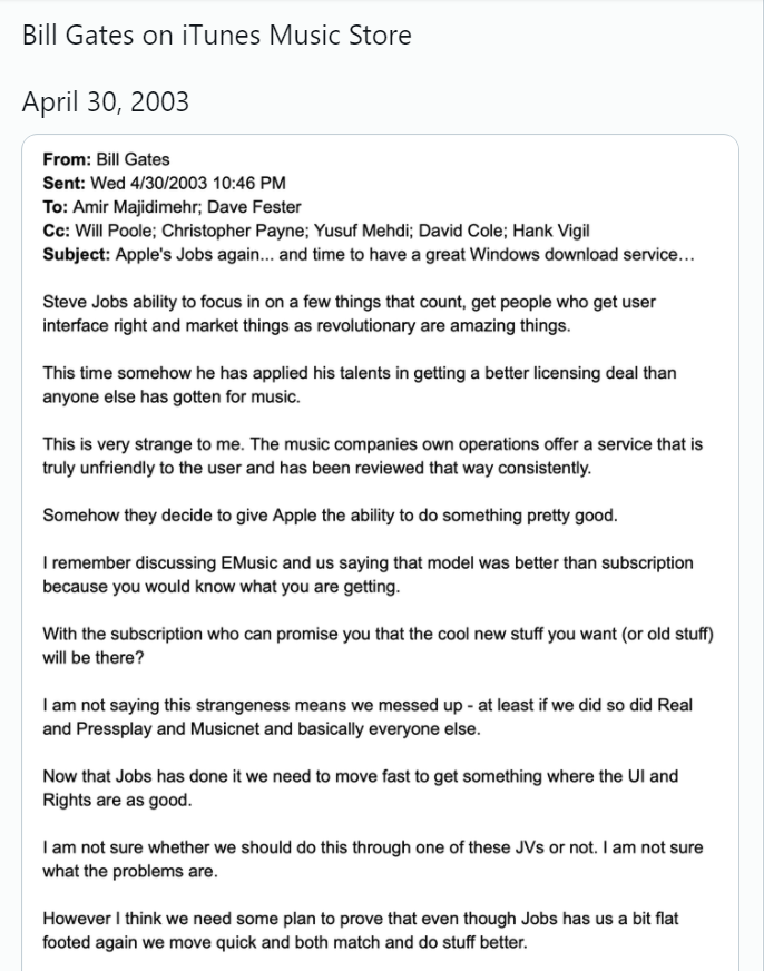 Email Bill Gate gửi cho các nhân viên của mình (Ảnh: 9to5mac)