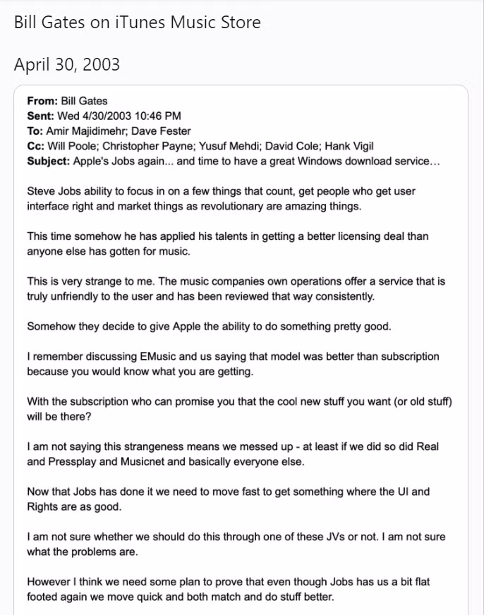 Email Bill Gate gửi cho các nhân viên của mình (Ảnh: 9to5mac)