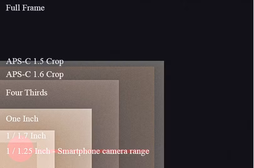 Kích thước cảm biến camera (Ảnh: Make Use Of) Kích thước cảm biến camera (Ảnh: Make Use Of)