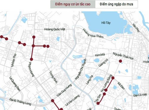 Bản đồ 23 điểm thường xuyên xảy ra ùn tắc ở thủ đô.