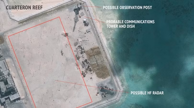 Trung Quốc xây dựng bất hợp pháp trạm radar cao tần ở đá Châu Viên, quần đảo Trường Sa, Việt Nam. Ảnh: AMTI/CSIS.