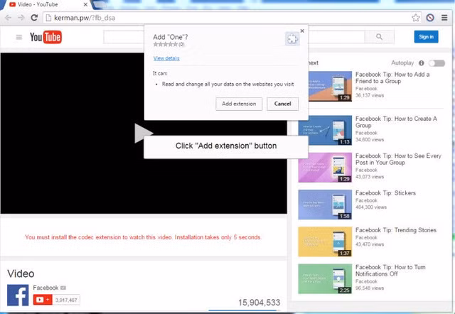 Dụ người dùng tải extension độc hại về máy tính. ​