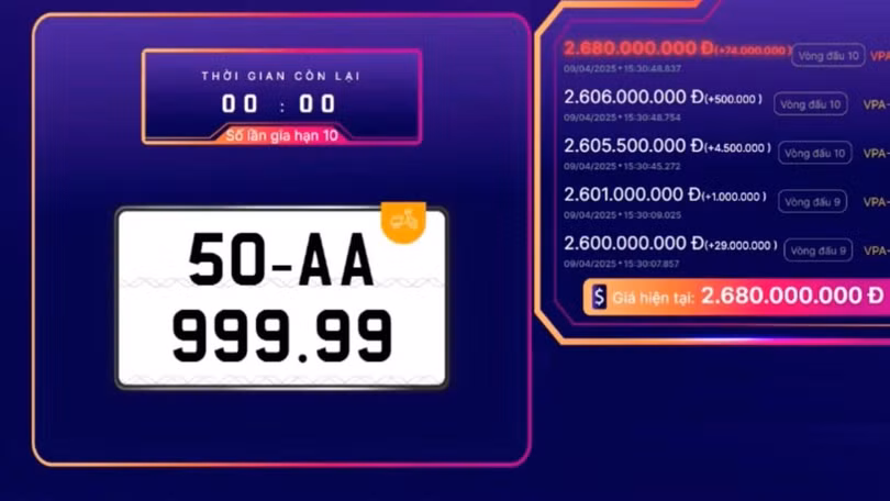 Biển số xe máy được trả giá hơn 2,6 tỷ đồng