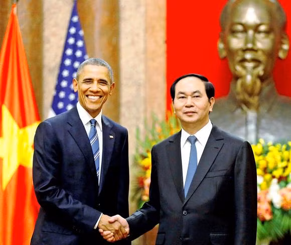 Chủ tịch nước Việt Nam Trần Đại Quang và Tổng thống Hoa Kỳ Barack Obama ở Hà Nội sáng 23/5/2016.