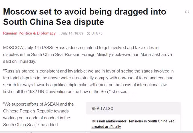 Bản tin của thông tấn Nga Tass đăng tải ngày 14/7/2016.