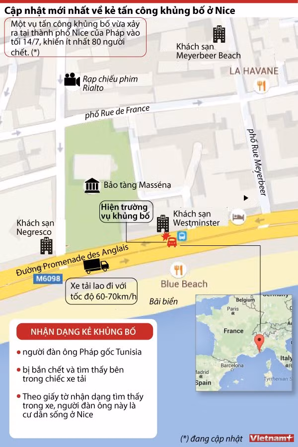 Ảnh đồ họa mô tả thời gian, địa điểm xảy ra vụ tấn công (ảnh Vietnamplus).
