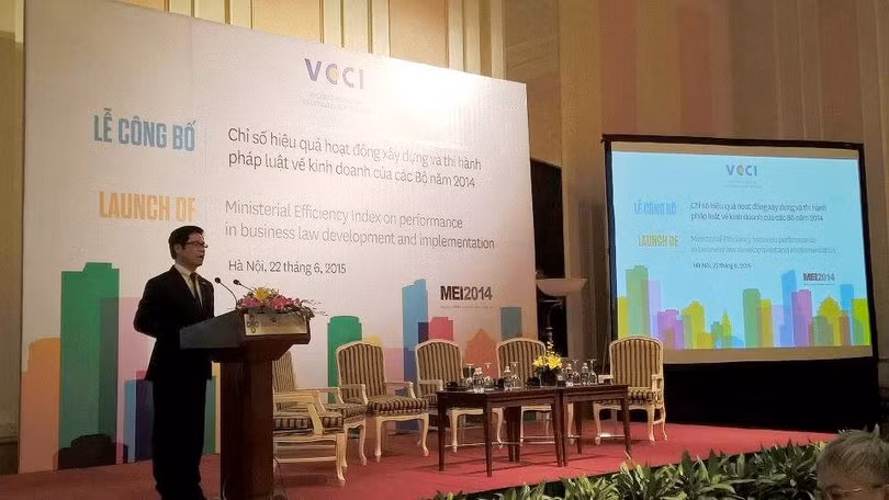 Lễ công bố Chỉ số Xây dựng, thi hành pháp luật (MEI) 2014 được Phòng Thương mại và Công nghiệp Việt Nam công bố ngày 22/6