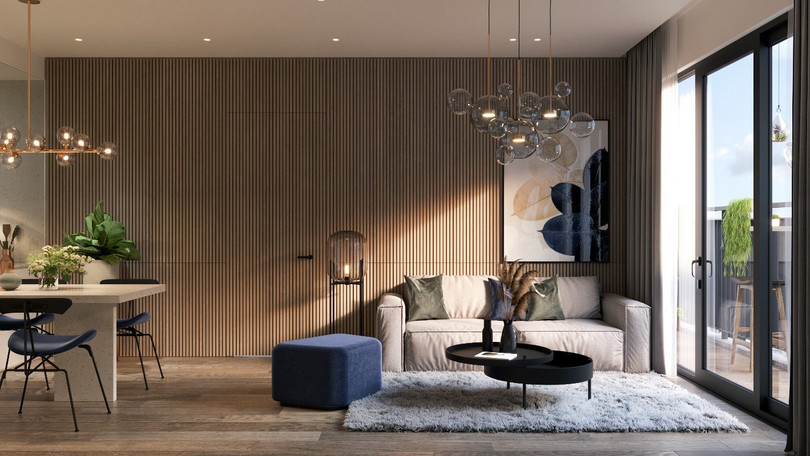 Căn hộ cao cấp BerRiver Jardin được thiết kế hiện đại với không gian phòng khách rộng lớn