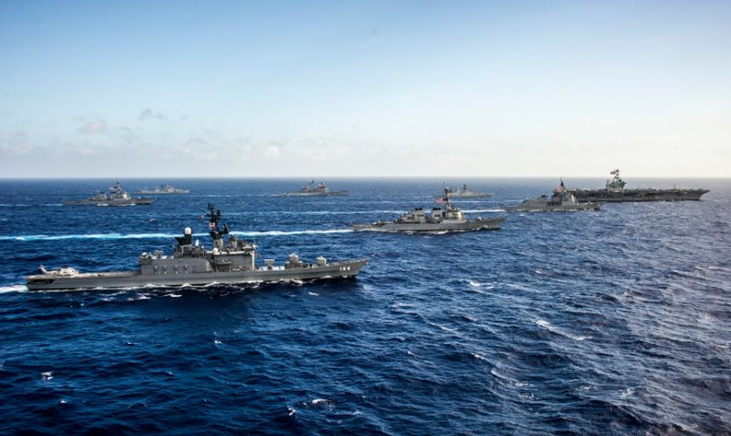 Mỹ, Nhật Bản và Ấn Độ tiến hành tập trận gây sức ép với Trung Quốc. Nguồn ảnh: Sina Trung Quốc.