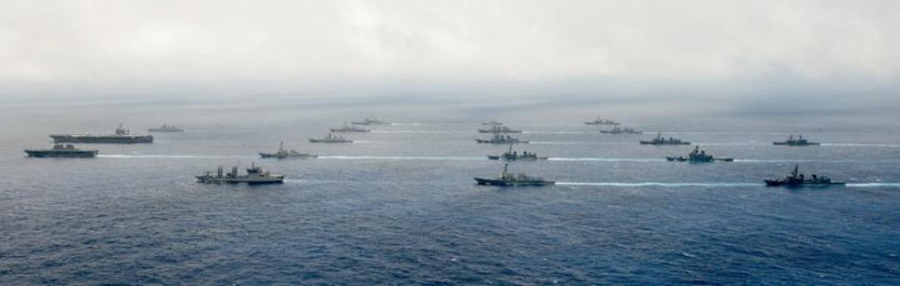 Mỹ, Nhật Bản và Ấn Độ tiến hành tập trận gây sức ép với Trung Quốc. Nguồn ảnh: Sina Trung Quốc.