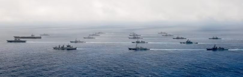 Mỹ, Nhật Bản và Ấn Độ tiến hành tập trận gây sức ép với Trung Quốc. Nguồn ảnh: Sina Trung Quốc.