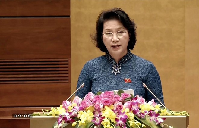 Chủ tịch Quốc hội Nguyễn Thị Kim Ngân phát biểu khai mạc kỳ họp thứ nhất, Quốc hội khóa XIV. Ảnh:Duy Hiếu.