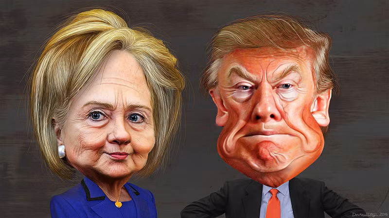 Nếu bầu cử được tổ chức ngay hôm nay Hillary Clinton sẽ đánh bại Donald Trump (ảnh hoạt họa: Forbes)