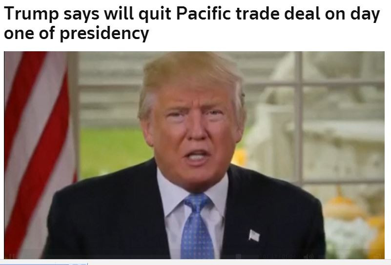 Donald Trump tuyên bố sẽ rút khỏi hiệp định TPP ngay ngày đầu làm tổng thống