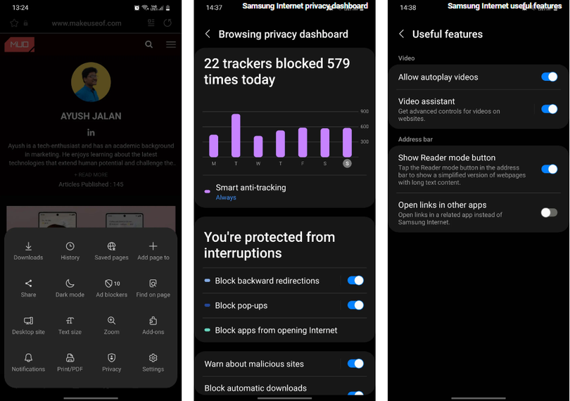 Samsung Internet (Ảnh: Make Use Of) Samsung Internet (Ảnh: Make Use Of)