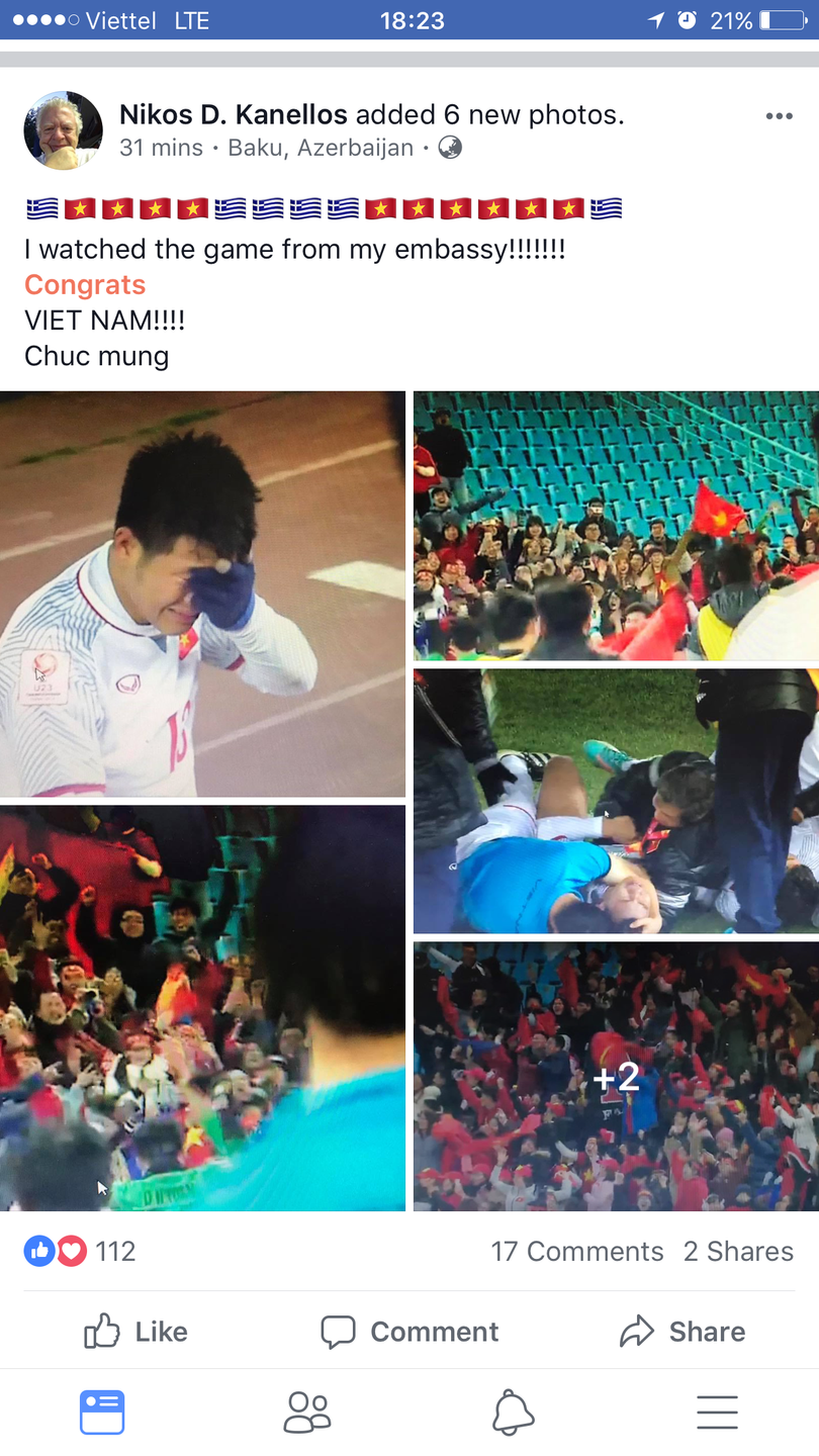 Nguyên Đại sứ Hy Lạp tại Việt Nam chúc mừng U23 Việt Nam sau chiến thắng ảnh 1