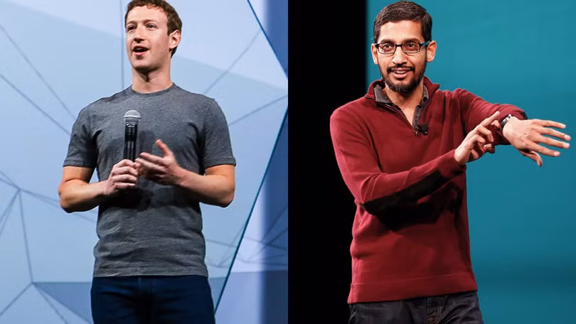 CEO của Facebook Mark Zuckerberg và CEO của Google Sundar Pichai
