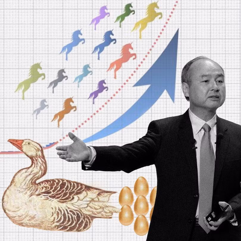 Bài thuyết trình chú ngỗng đẻ ra trứng vàng và đàn kỳ lân bay ấn tượng của tỷ phú Masayoshi Son (Ảnh: Wall Street Journal) Bài thuyết trình chú ngỗng đẻ ra trứng vàng và đàn kỳ lân bay ấn tượng của tỷ phú Masayoshi Son (Ảnh: Wall Street Journal)