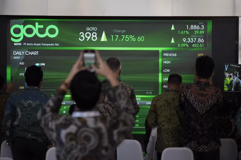 Giá cổ phiếu của GoTo tại Sở Giao dịch chứng khoán Indonesia vào tháng 4 (Ảnh: Bloomberg) Giá cổ phiếu của GoTo tại Sở Giao dịch chứng khoán Indonesia vào tháng 4 (Ảnh: Bloomberg)