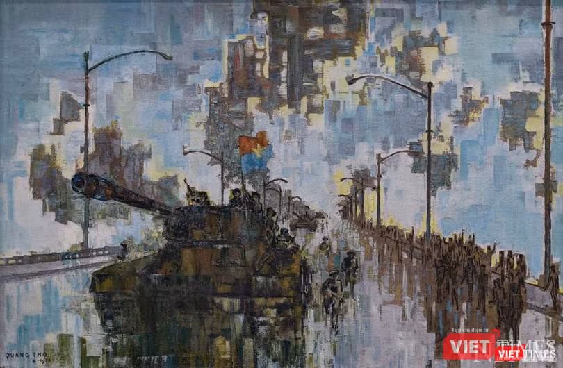 "Nắng xuân 1975" là tác phẩm sơn dầu của họa sĩ Quang Thọ "Nắng xuân 1975" là tác phẩm sơn dầu của họa sĩ Quang Thọ