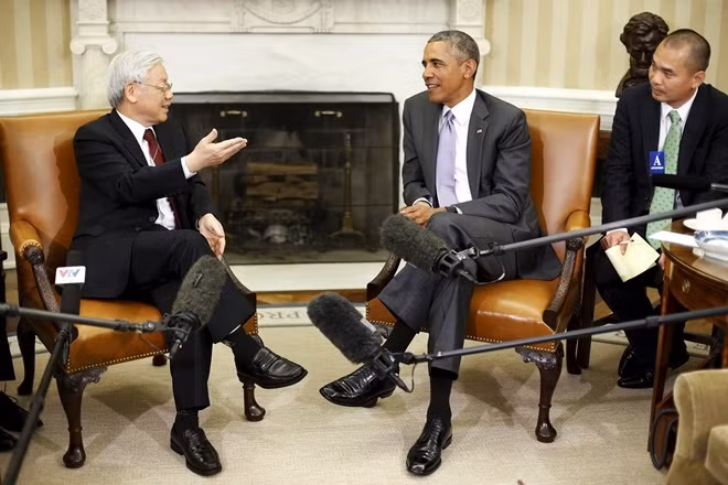 Tổng thống Obama tiếp TBT Nguyễn Phú Trọng tại Nhà Trắng năm 2015 (Ảnh: Internet) Tổng thống Obama tiếp TBT Nguyễn Phú Trọng tại Nhà Trắng năm 2015 (Ảnh: Internet)