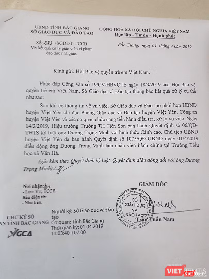 Công văn số 283 về việc xử lý giáo viên vi phạm đạo đức nhà giáo