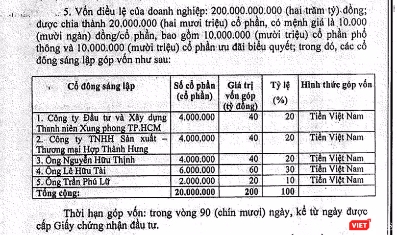Cơ cấu sáng lập ban đầu của Saigon NIC.