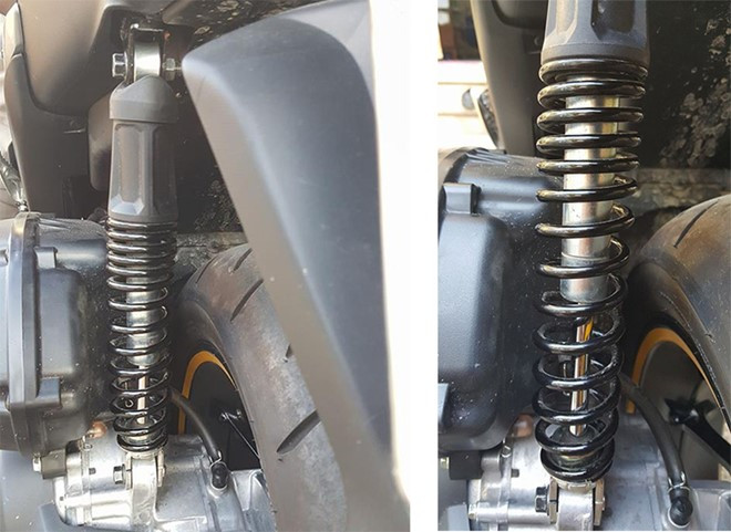 Giảm xóc sau của Yamaha NVX 155 có hiện tượng cong lò xo.