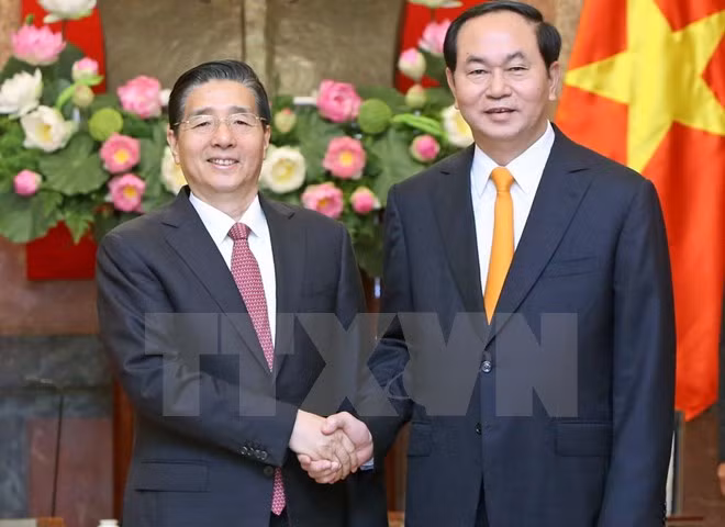 Chủ tịch nước Trần Đại Quang tiếp Bộ trưởng Bộ Công an Trung Quốc (Ảnh TTX)