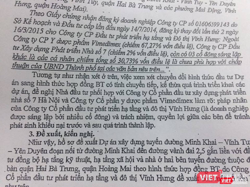 Trích văn bản số 3132/KH&ĐT-ĐT ngày 24/9/2015 của Sở KHĐT Hà Nội