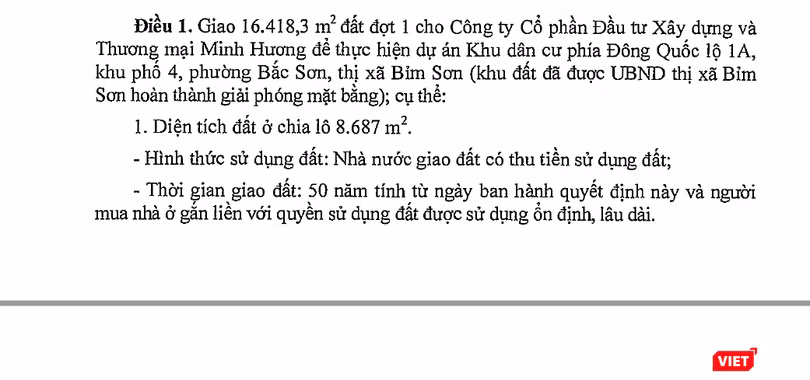 Công ty Minh Hương vừa được giao 1,6ha đất (đợt 1) để thực hiện dự án KDC phía Đông Quốc lộ 1A.