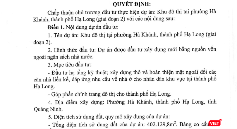 Tỉnh Quảng Ninh vừa chấp thuận chủ trương đầu tư Khu đô thị phường Hà Khánh (giai đoạn 2), TP Hạ Long.