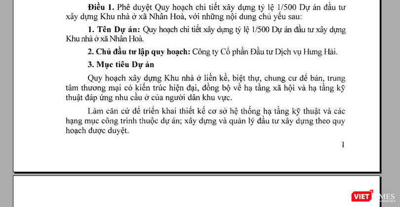 Công ty CP Đầu tư dịch vụ Hưng Hải là đơn vị lập quy hoạch dự án.