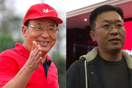 "Vua giày" Uông Hải và con trai Uông Quân vừa bị ông đoạn tuyệt quan hệ. Ảnh: 